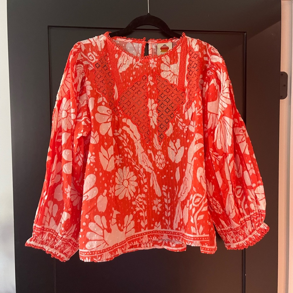 Farm Rio Orange Neon Jungle Blouse